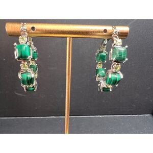 NEW malachite and peridot inside out hoop earrings in platinum over brass